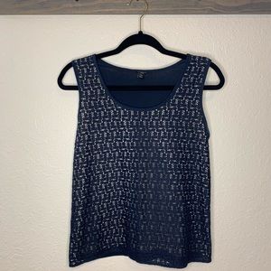 Ann Taylor Petite Navy Lace Overlay Tank
